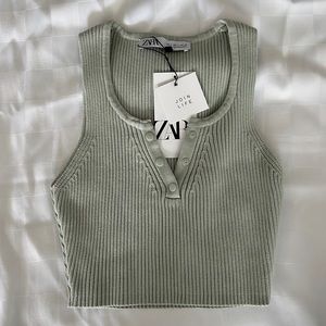 ZARA MINT GREEN RIBBED CROP TANK